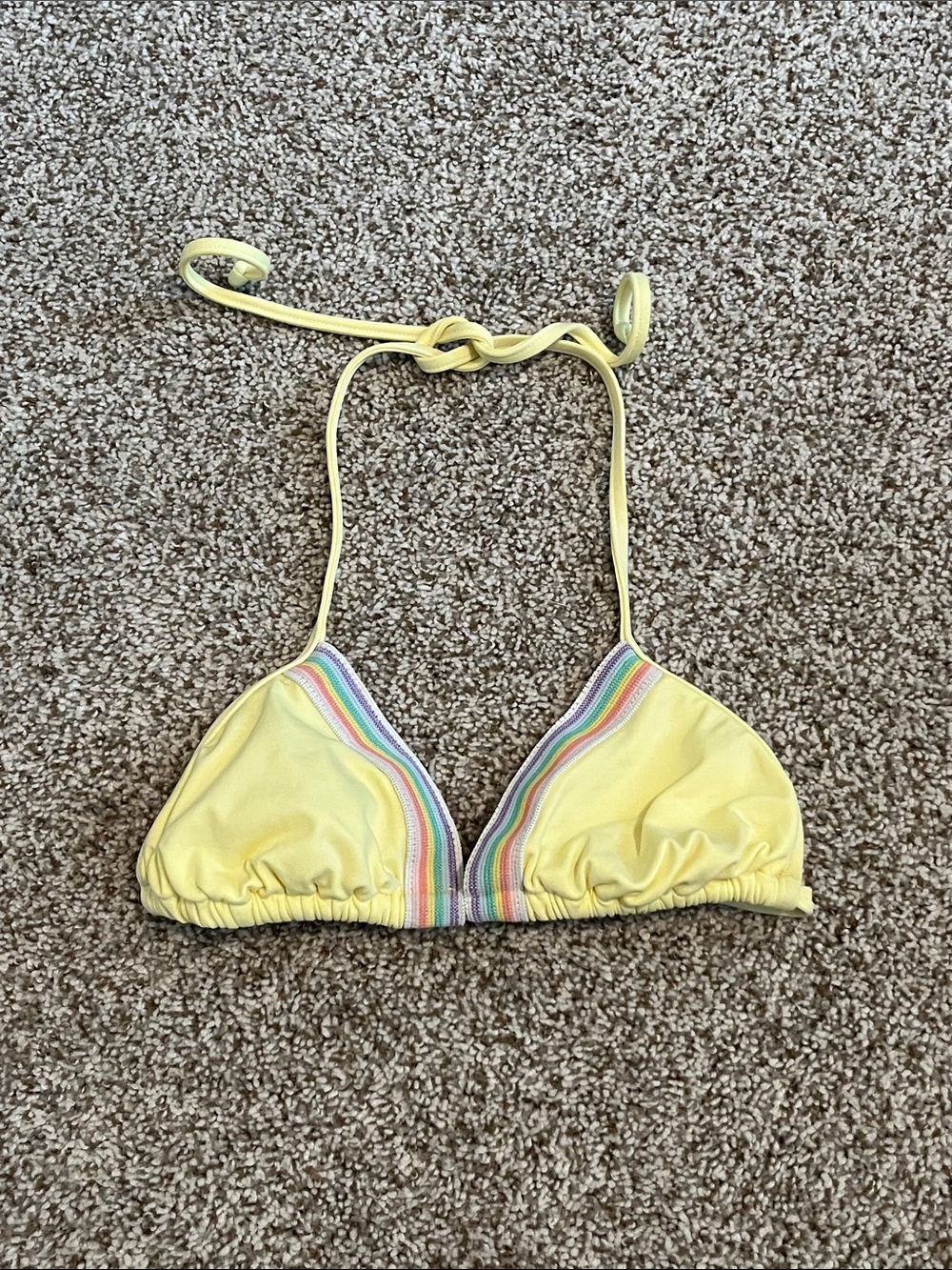 Yellow Triangle Bikini Top with Rainbow Trim
